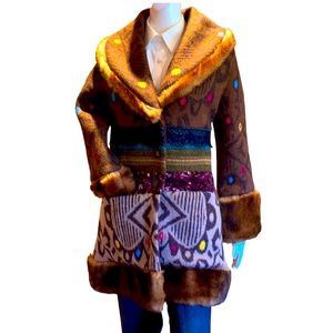 LOUISE DELLA coat trimmed in faux fur, XS, NWT